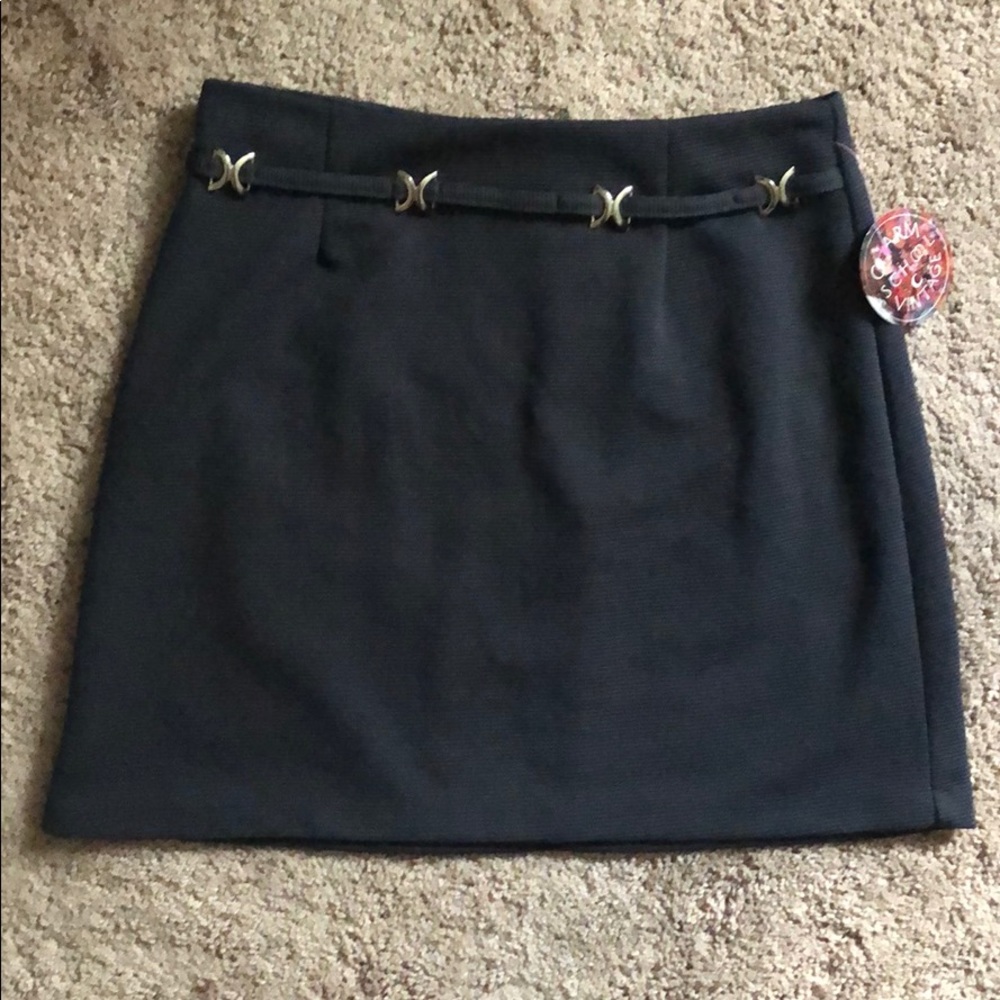 Vintage Black Mini Skirt with Black Detail - Small